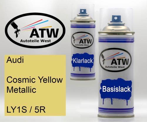 Audi, Cosmic Yellow Metallic, LY1S / 5R: 400ml Sprühdose + 400ml Klarlack - Set, von ATW Autoteile West.